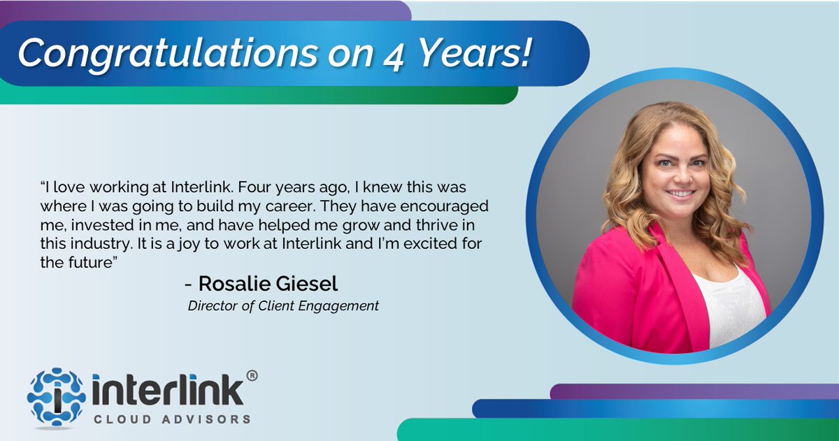 Happy workaversary to Rosalie! It's been great watching your hard work and dedication pay off as you've moved into the Director of Client Engagement role. You consistently go above and beyond to support your clients.

#Interlink #Workaversary #employeeengagement #companyculture