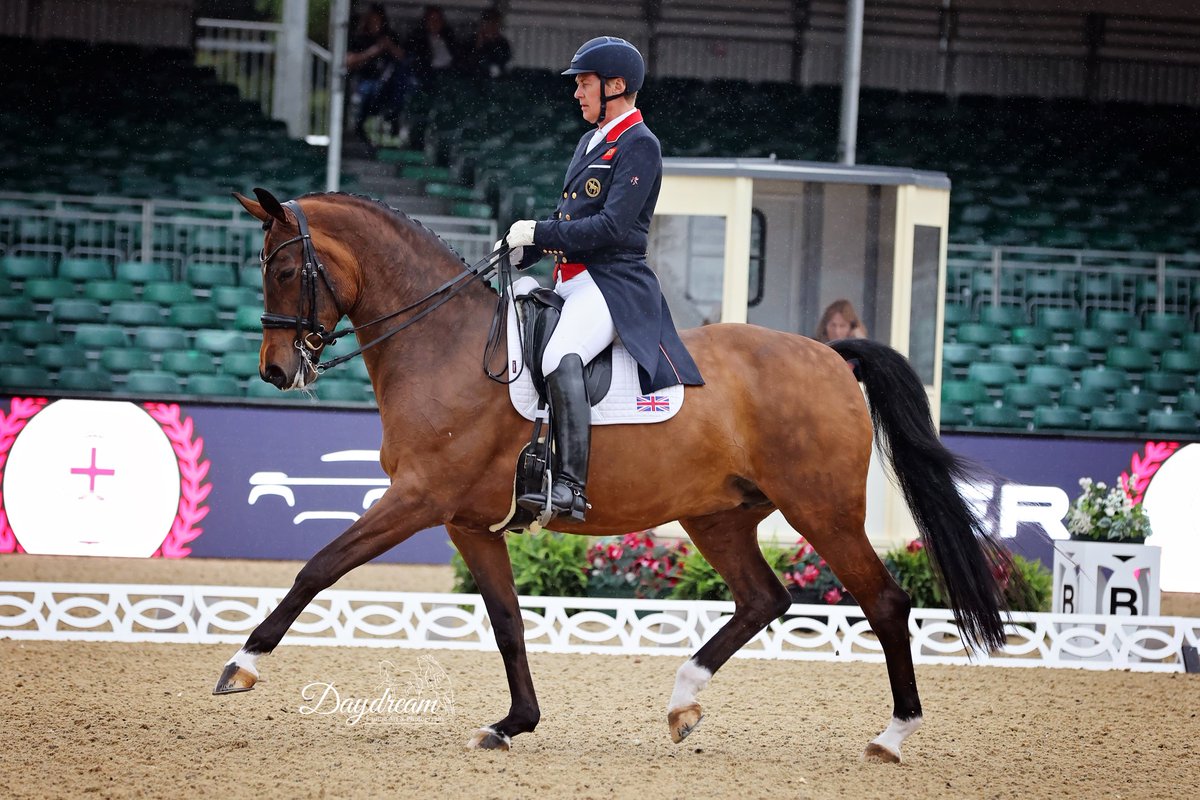 The top three at #rwhs24 Royal Windsor for the CDI4* Dressage Grand Prix sponsored by Defender: 

🥇Gareth Hughes with Classic Goldstrike on 71.957%
🥈Emile Faurie with Bellevue on 69.326%
🥉Lewis Carrier with Diego V on 69.304%