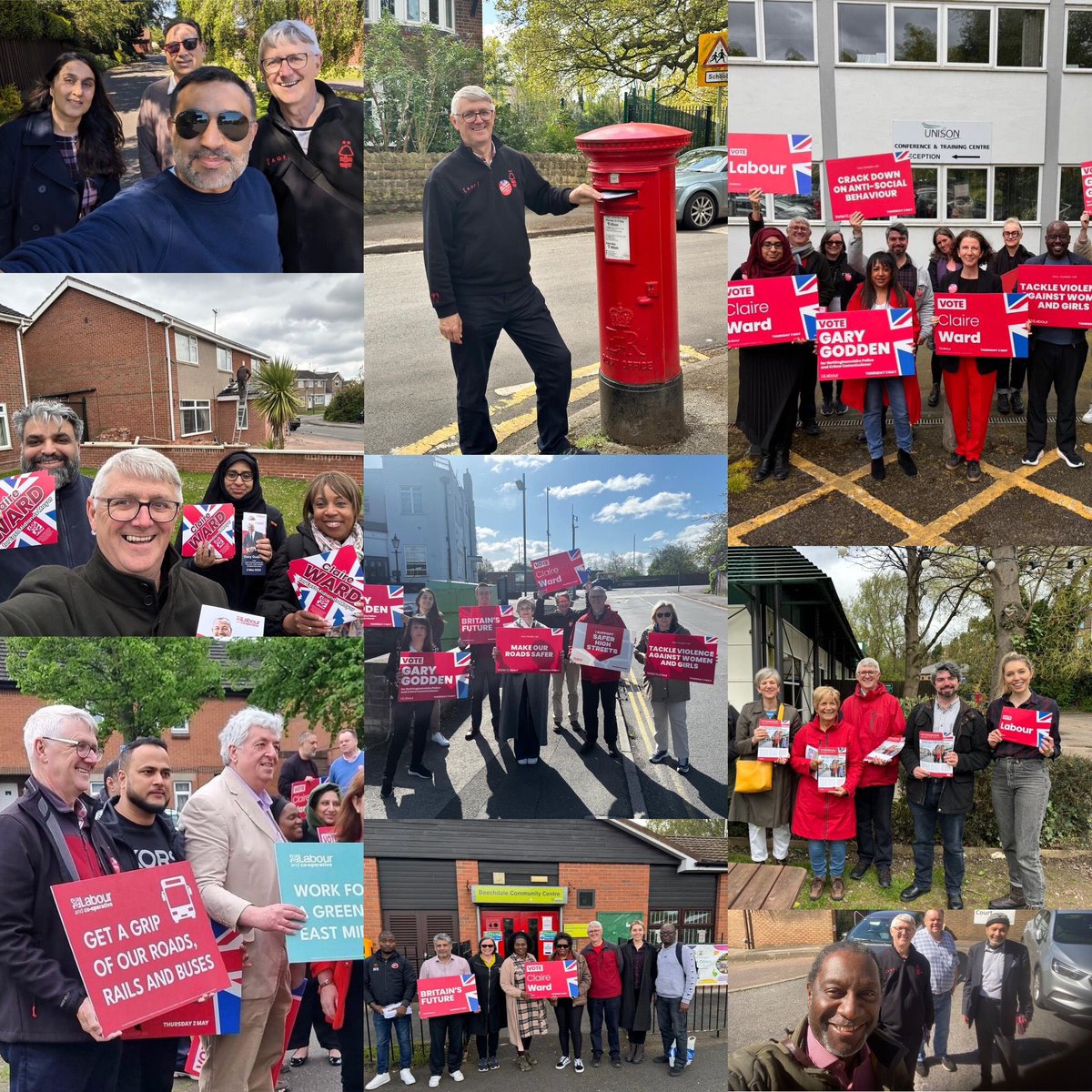 Been out in all weathers these past 4 months. Tomorrow we get the vote out for @ClaireWard4EM & @gary_godden - in January not many people knew about these elections! Now awareness is higher but democracy matters so please vote (remember photo ID) & please Vote Labour 🌹