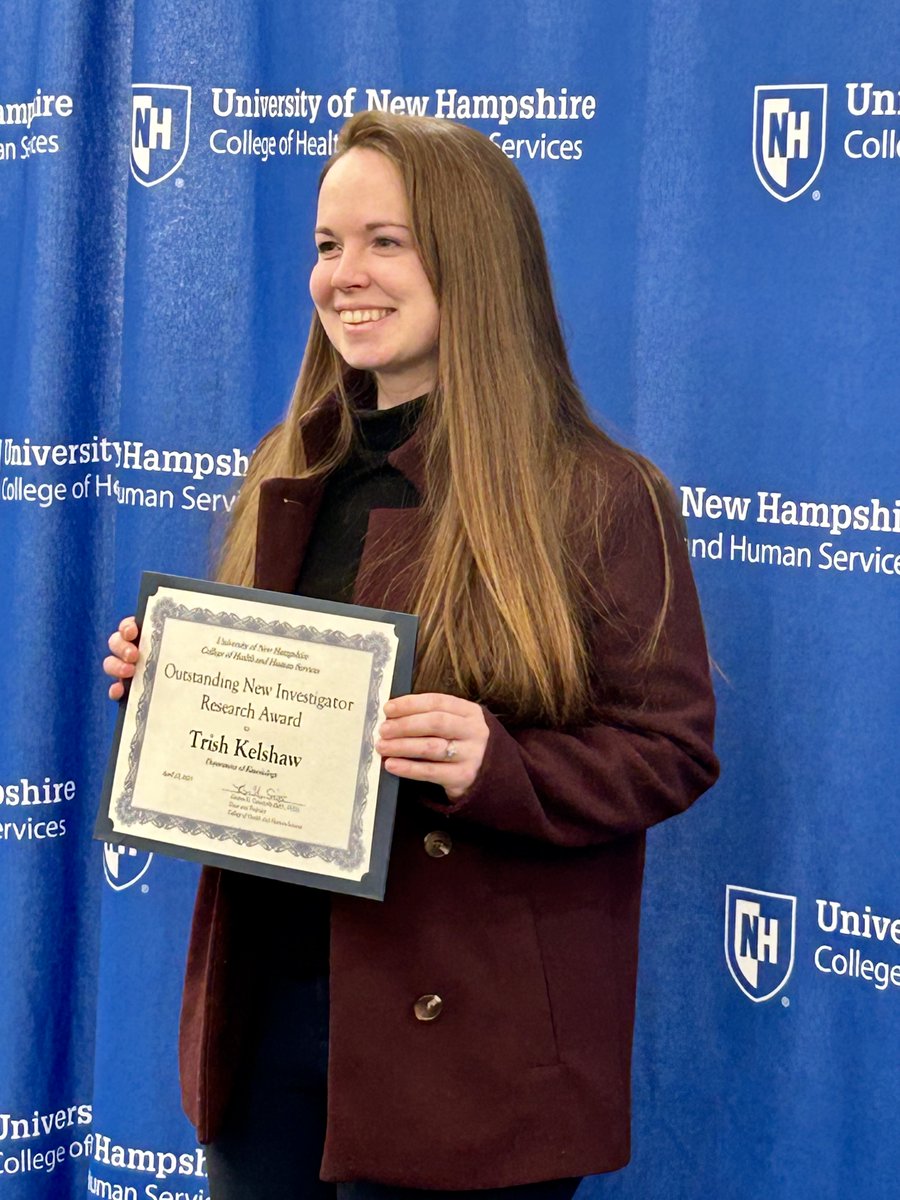 Congratulations Dr Trish Kelshaw, Assistant Professor of Health Sciences, for being this year's recipient of the CHHS's Outstanding New Investigator Research Award.  Want to know more about her work?  Be sure to check out the BRAIN lab here at UNH!