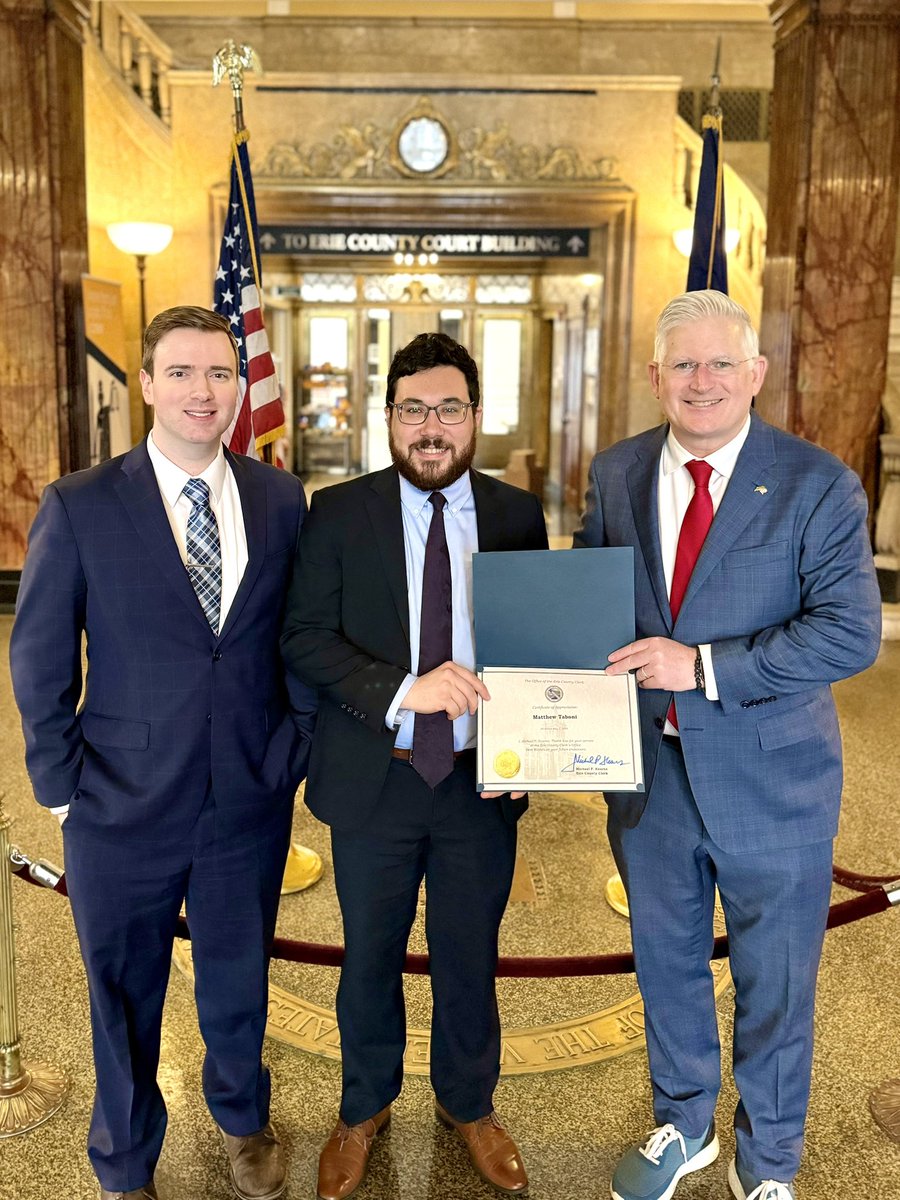 Congratulations and thank you to Matthew Taboni, JD/MBA ‘25 on being the first extern from @UBSchoolofLaw at the @ErieCountyClerk’s office! It took far longer in my career than expected to host a student, but the stars aligned as Legal Deputy Clerk to offer the opportunity!