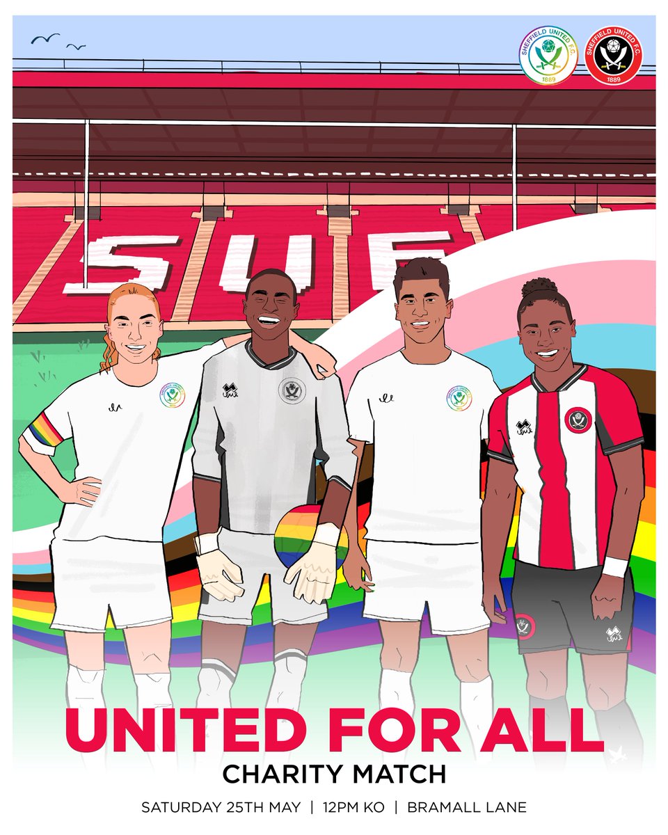 Tickets on sale! 🤩 Join us for the United for All, Charity Match at Bramall Lane. Raising funds for @CommunitySUFC Empower LGBTQ+ programme 🏳️‍🌈🏳️‍⚧️ Get your tickets, come down to the Lane, & support your fellow Blades ⚔️ 🎟️ bit.ly/rbcm24 #SUFC #twitterblades