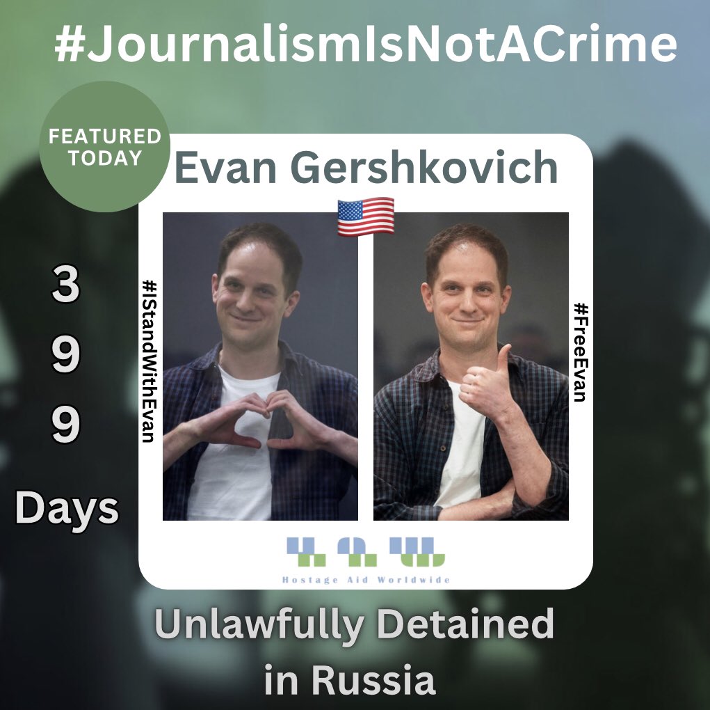 🇺🇸Evan Gershkovich’s pre trial detention has been extended several times & his ability to smile in the face of the injustice he was dealt since he was unlawfully detained in #Russia in Mar. 2023 is remarkable.

@POTUS, Evan is holding you to your promise to do everything possible…
