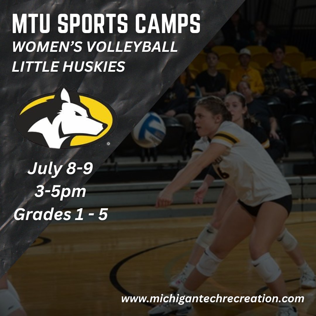 Michigan Tech’s Little Huskies Camp is the perfect way to explore the basics of volleyball for budding players. Students learn the fundamentals of the game—serving, passing, setting, and more— with our top coaches and student-athletes! Visit michigantechrecreation.com/camps/summer/i… for more!