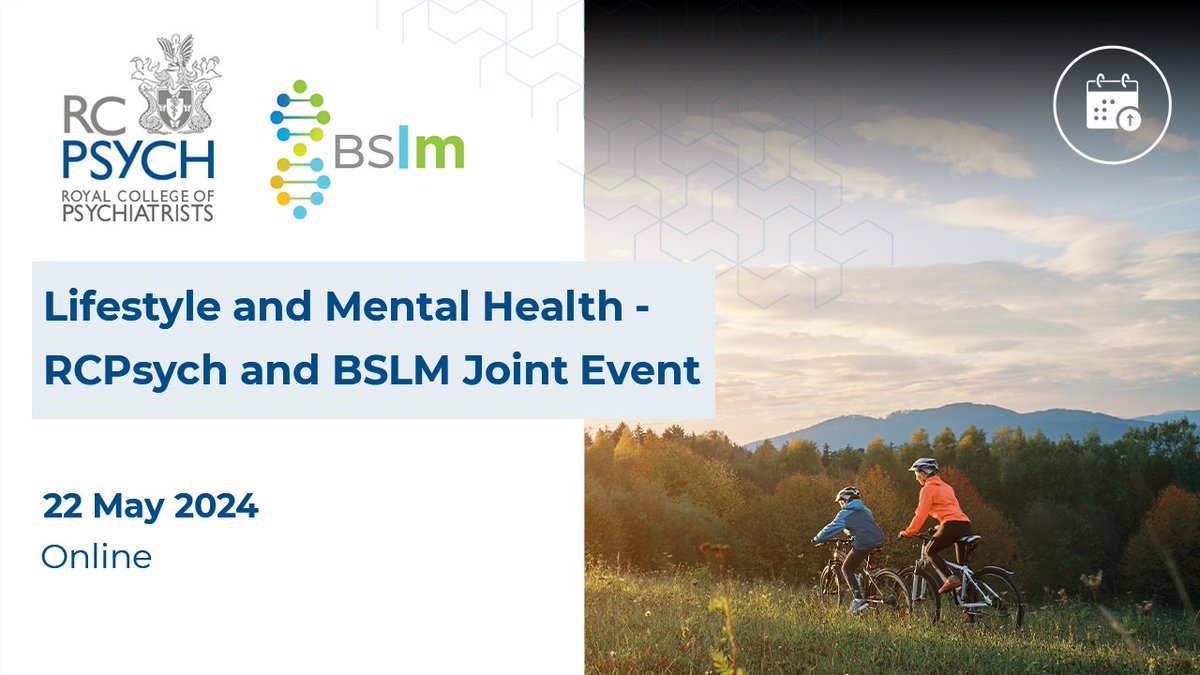 Have you heard about our online event with the @BritSocLM on 22 May - Lifestyle and Mental Health? Hear from @mihaelabucur, @TedDinan, @ellenfallows, @zubaidihussain, @vidyamala and more! Book today before bookings close in two weeks: bit.ly/42JSbUa #RCPsychLifestyle