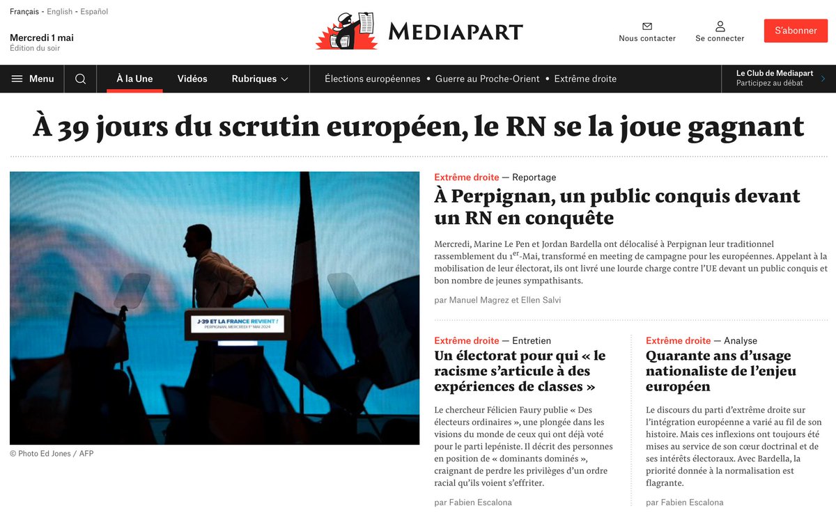 L'ombre d'extrême droite gagne.
La faute à ceux qui, au pouvoir, éteignent les lumières en lui faisant la courte échelle. La faute aussi aux gauches d'opposition qui se déchirent dans la nuit plutôt que de s'unir pour réveiller l'aube.
@Mediapart ne se résigne pas à ce désastre.