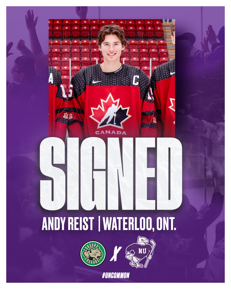 Andy Reist joins the Purple Eagles from the Cobourg Cougars of the OJHL! Over three seasons he played in 149 games while scoring 90 goals and adding 103 assists!

He suited up for Canada East in the WJAC the last two years while serving as captain in 2023-24!

#Uncommon