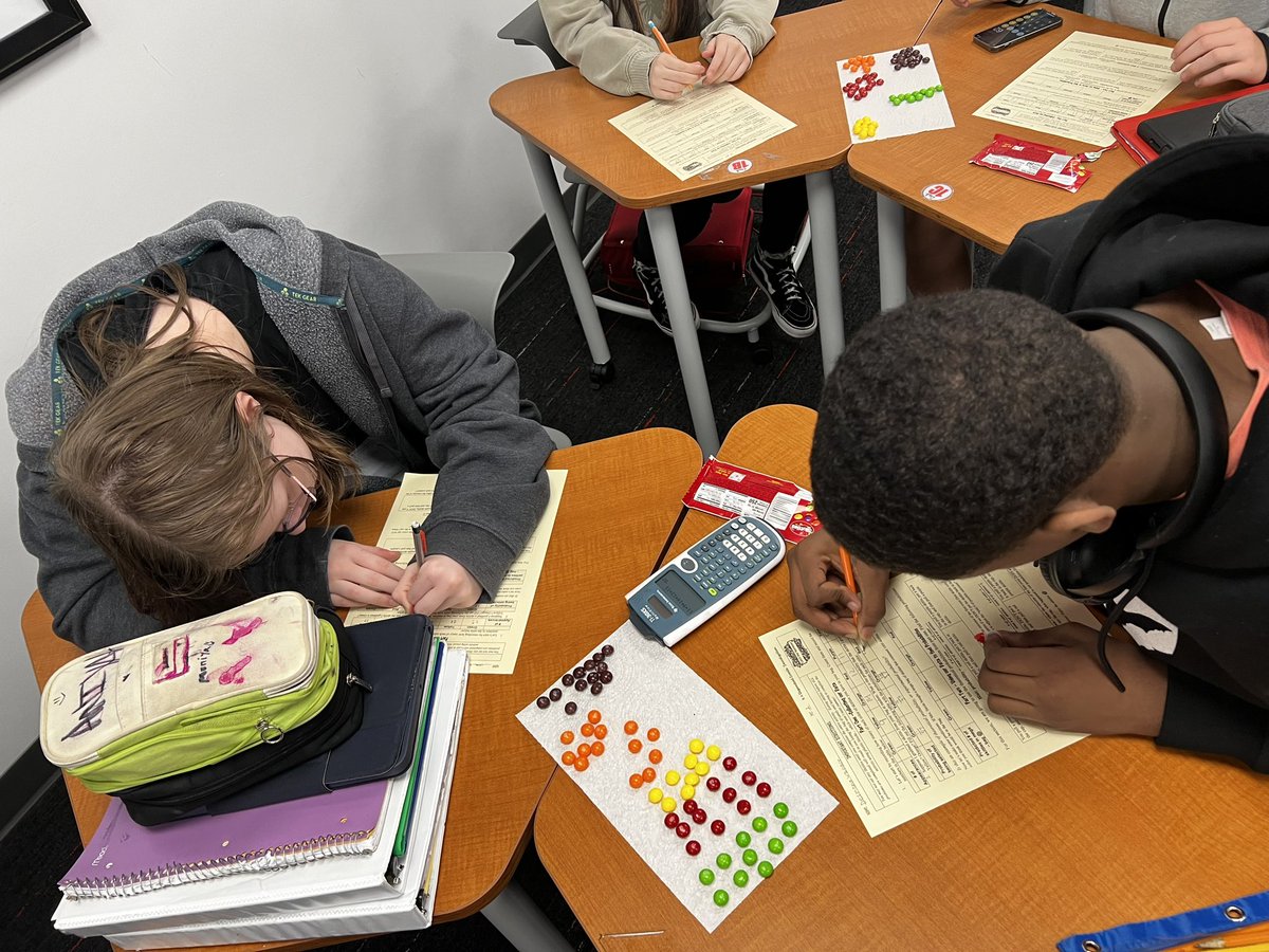 MrsStrole's tweet image. Today math8 Ss @FJHChargers are not only #seeingmath but also #tastingmath as they complete the catch the rainbow investigation to help them understand the difference between independent and dependent probability.