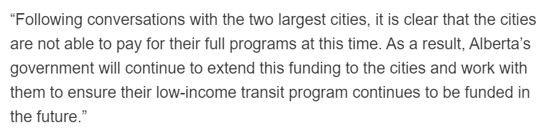 The Alberta government has bactracked on its decision to pull funding from Calgary and Edmonton for low-income transit passes. Minister Nixon: #ableg
