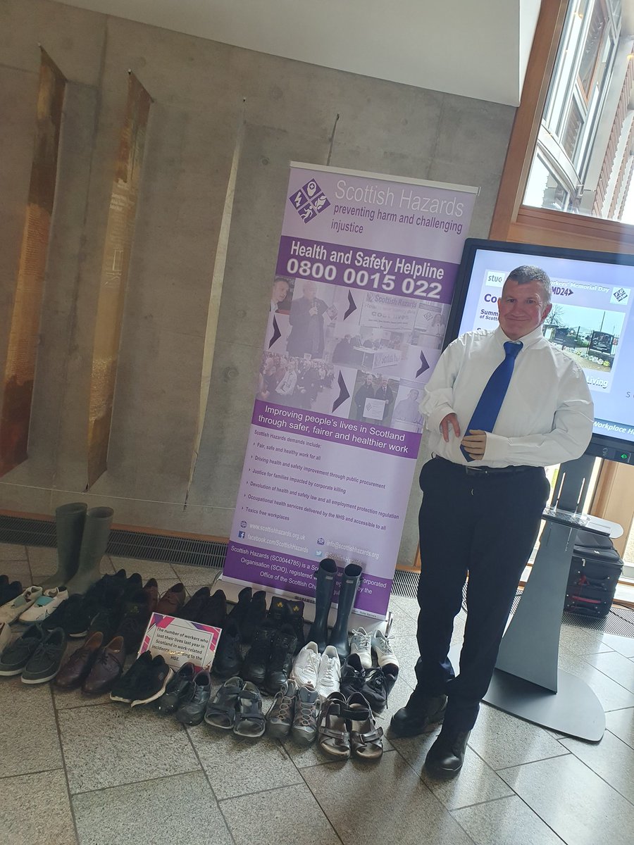 Thank you @JeremyRBalfour for visiting our stall in @ScotParl last week, to hear about the health & safety advice & support we provide to workers, primarily in non-unionised workplaces. Constituents can contact us on 0800 0015 022 or info@hazards.scot 💜 #IWMD24 #MayDay