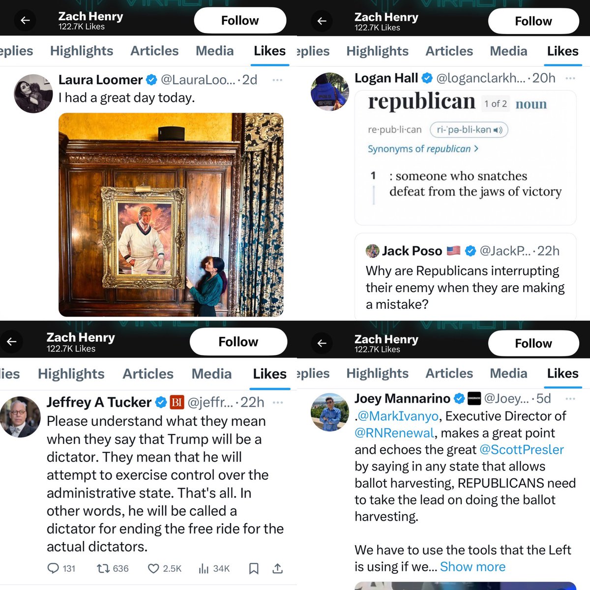 124. Check out some of Zach Henry’s “Likes” just in the past few days. He was just hired by the RFK Jr. campaign for “influencer engagement.” Def not a #Spoiler4Trump campaign. 🙄