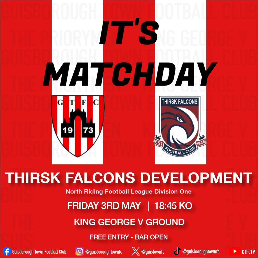 𝗜𝗧'𝗦 𝗠𝗔𝗧𝗖𝗛𝗗𝗔𝗬 The Reserves season comes to a finish tonight when @thirskfalcons Development visit the KGV.