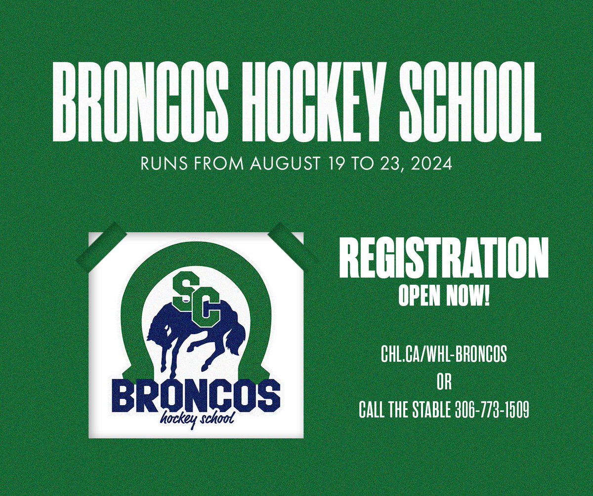 There are VERY LIMITED spots left available for the Broncos Hockey School!! Register while you still can!! 🥅: chl.ca/whl-broncos/ho…