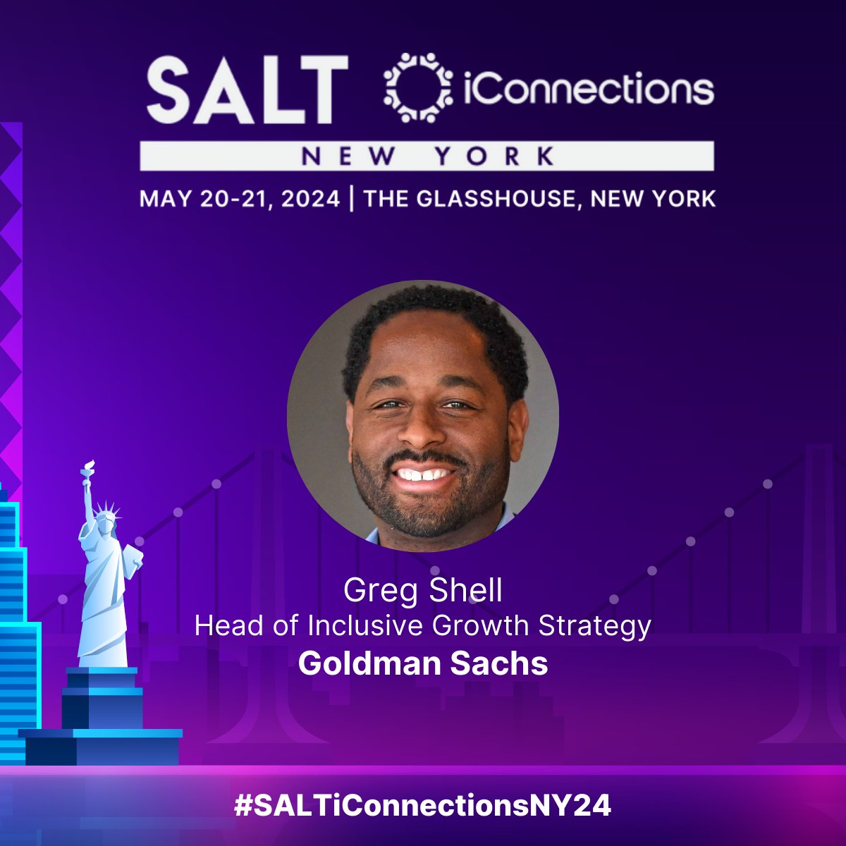 SALT iConnections New York 24 Speaker Announcement! Greg Shell, Head of Inclusive Growth Strategy | Goldman Sachs Join us in welcoming Greg Shell and Goldman Sachs to #SALTiConnectionsNY! Lean more - iconnections.io/salt-iconnecti…