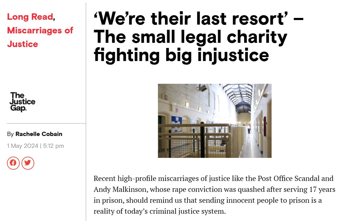 I've written a long read article for <a href="/JusticeGap/">The Justice Gap @justicegap.bsky.social</a> on the work of Inside Justice, a charity that investigates miscarriages of justice. 

It covers the rise in applications, worrying new trends and the cases that give them hope. 

thejusticegap.com/were-their-las…

1/5 🧵