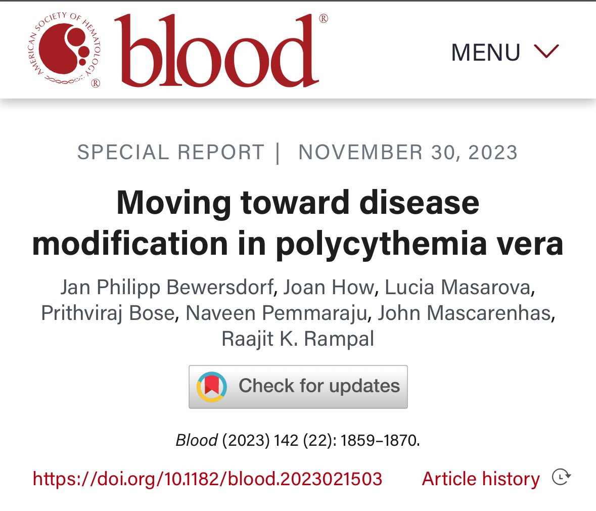 👉👉👉It’s time to start re-thinking & re-imagining & really discussing a new era of endpoints, response criteria & what it means to achieve #DiseaseModification for patients with #PolycythemiaVera in modern targeted therapy era 📣 #MPNSM 

ashpublications.org/blood/article/…