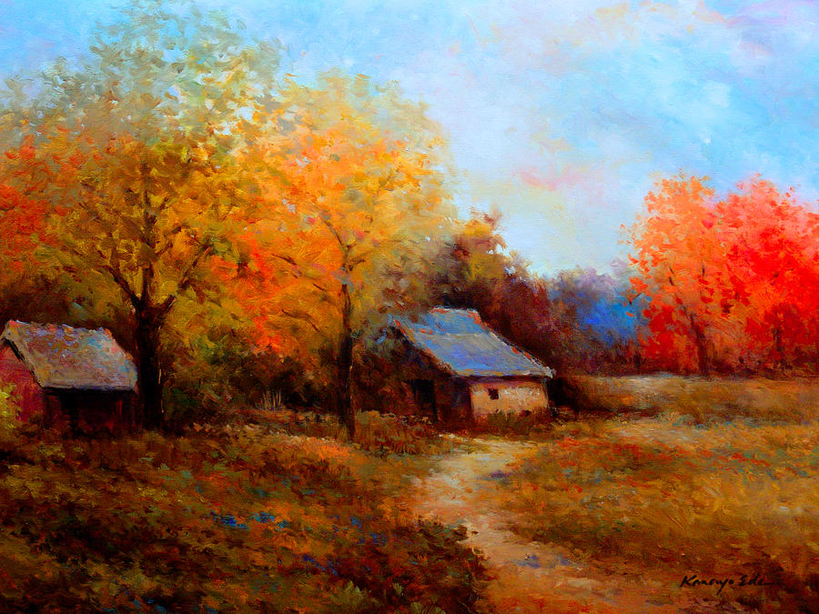 Old Barn - luscious fall colors and earth tones, by Kanayo Ede.