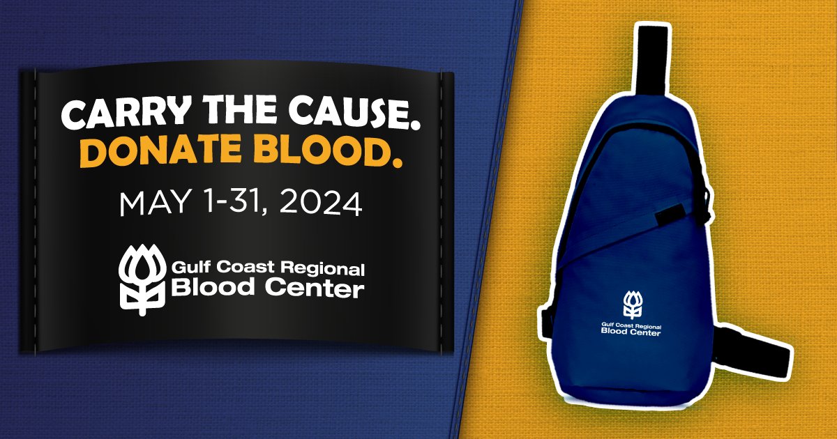 Carry the cause. Donate blood. Show your community that you represent a lifesaving cause with your fresh sling bag when you donate blood throughout the month of May. Set the trend by visiting giveblood.org to schedule your appointment today.