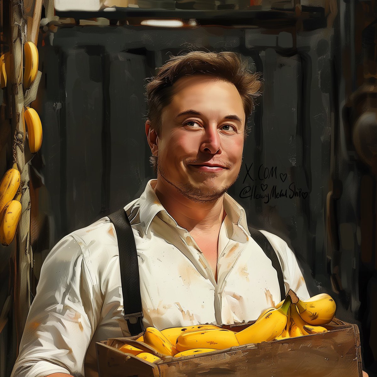 Elon has a song for you: 🎶 Bananas! Bananas! The big tasty fruit! As yellow as gold but better than loot! All you can eat, even in soup! Giga bananas, they are the best! They come from Montana, here in the box against my chest 🎶