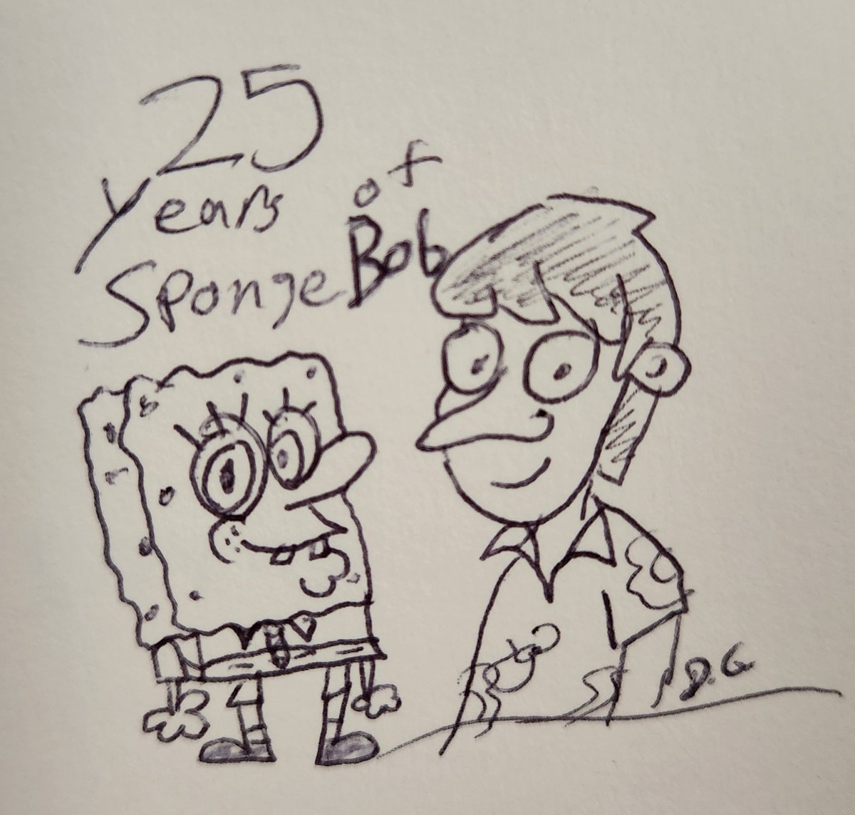 A doodle to celebrate 25 years of SpongeBob: the sponge man himself with his creator, the late Stephen Hillenburg. #SpongeBobSquarePants #Spongebob25 #fanart #art #drawing #Nickelodeon #nicktoons