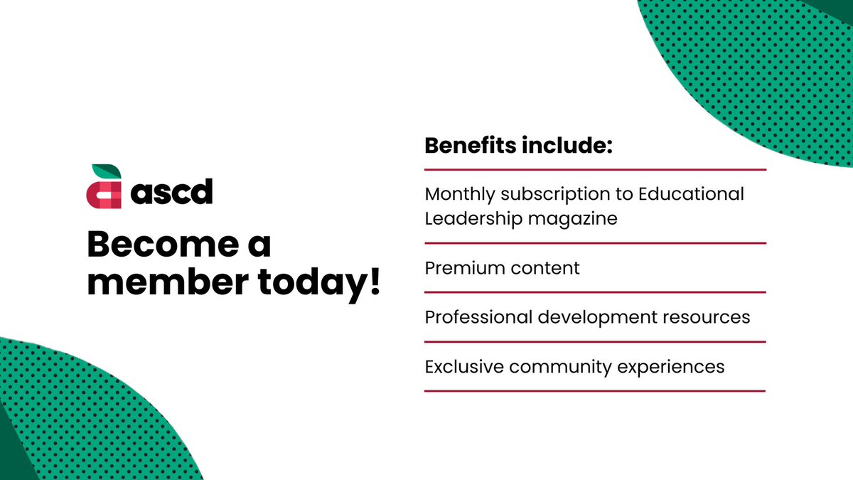 An #ASCD membership offers instructional insights and support to classroom teachers, instructional leaders, principals, and superintendents. Join today for all of the member benefits: ascd.org/memberships