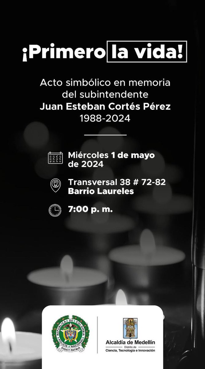 Seguimos diciendo #PrimeroLaVida acompañamos a la @PoliciaMedellin nos duele todas las muertes,un llamado.y una exigencia en favor de la Vida. @AlcaldiadeMed @FicoGutierrez @ManuelVillaMe @arcilaDDHH @mesaporlavidame @conpazmed @PazConsejo