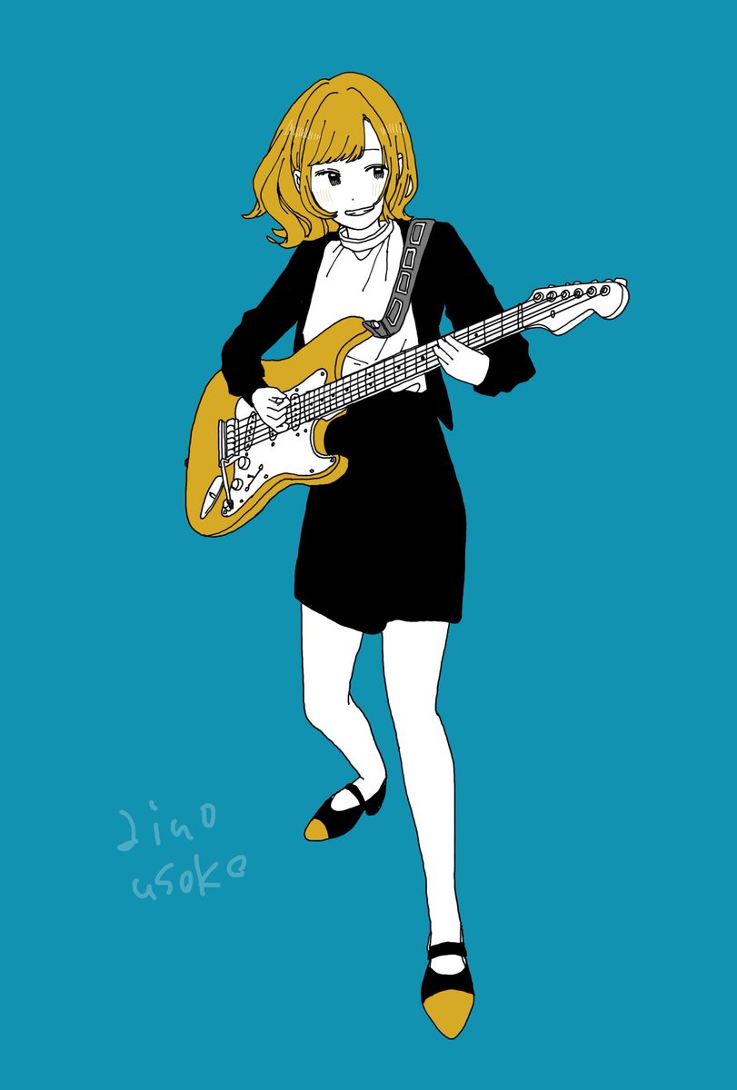 1girl solo smile simple background shirt skirt blonde hair  illustration images