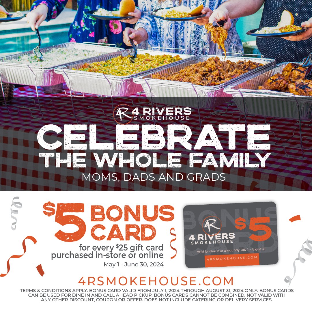 Woohoo! Moms, Dads, and grads season has officially started and we've got you covered. 🎉 🎓 Buy $25+ in gift cards, in-store or online, and get a $5 Bonus Card for use from July 1st - August 31st. Get yours here: bit.ly/3xWJfj5