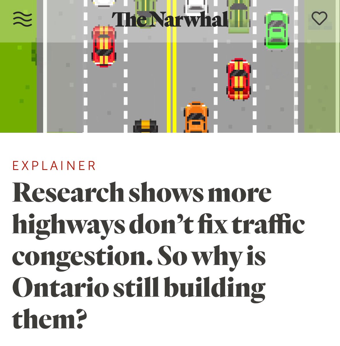 “oft-ignored concept of induced demand, which shows that building new highways or expanding existing ones might seem to relieve congestion at first, but over time, attracts more drivers. Before long, new lanes are just as crowded as the old ones were.”
thenarwhal.ca/ontario-highwa…
