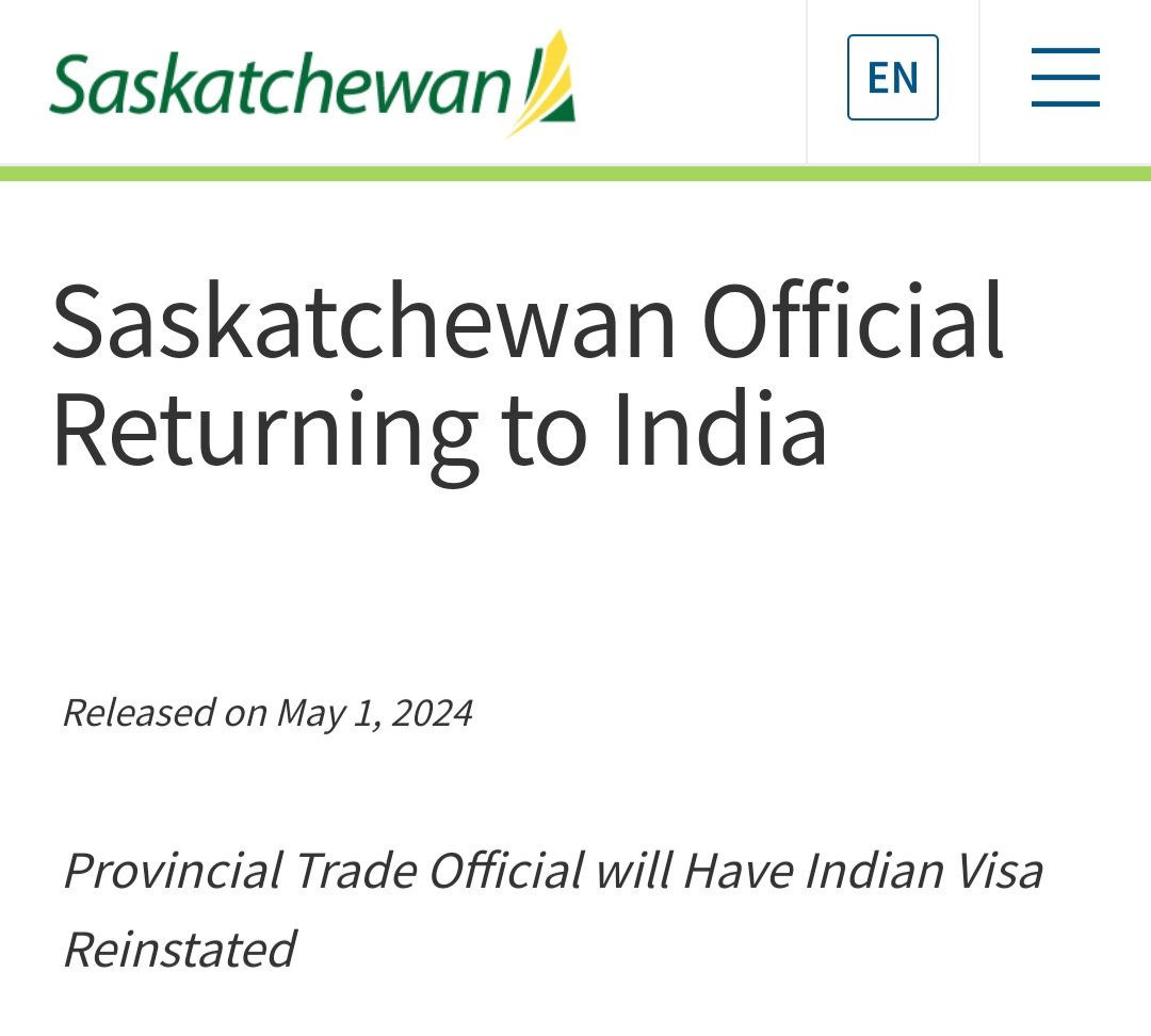 #HAPPENINGNOW
Government of India 🇮🇳#GOI has provided formal approval to provide full diplomatic accreditation for Saskatchewan's Managing Director of the #Saskatchewan India office.  #Trade #India #CanadaIndia #CanadaNewsToday
Below is the link ⤵️
saskatchewan.ca/government/new…