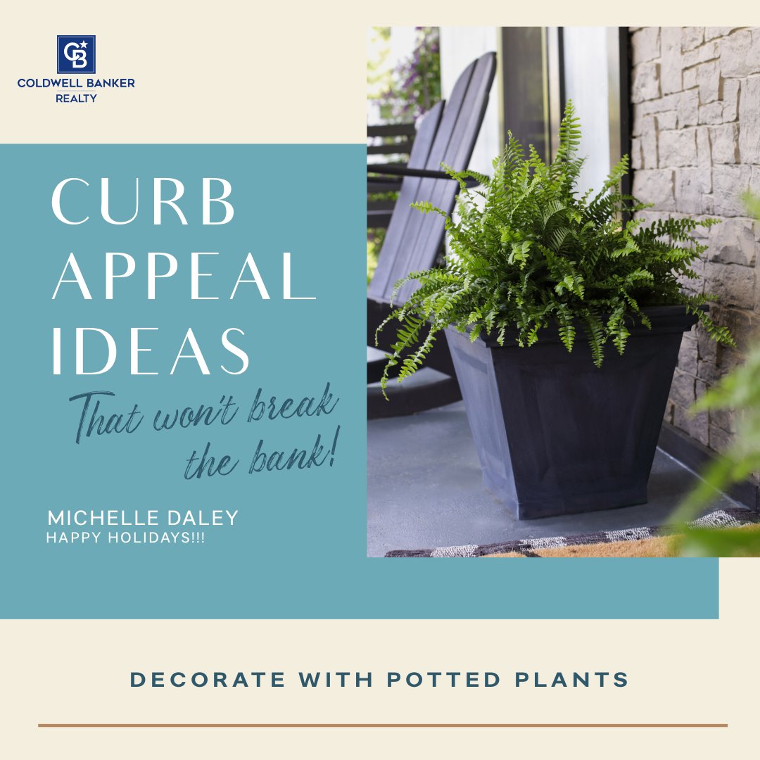 A fun and easy way to improve curb appeal is by decorating with potted plants. Then, remember to set a reminder to water them regularly until your house sells. #curbappeal #realestate #hometips