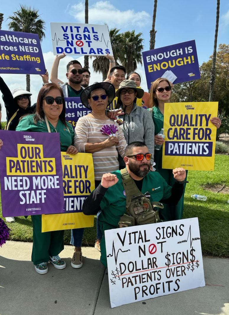 .@Dignityhealth wants to outsource the workers who watch patients' heart monitors to a separate location in Arizona. How is this #hellohumankindness ?? Workers at St. John's Hospital in Ventura came out in force today to ensure our workers stay local and our patients stay safe!