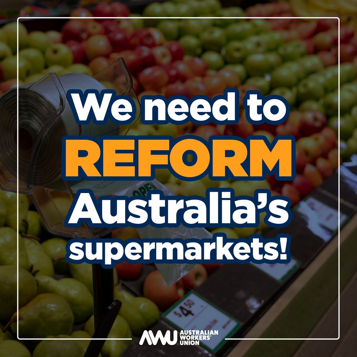 The AWU welcomes the government’s plan to reform Australia’s merger rules. It's an important first step in tackling abuse of market power by Coles and Woolworths.

But we need to do more.

#AWU #AWUnion #ausunions #auspol #unionsaus #coles #woolies #supermarkets #ACCC