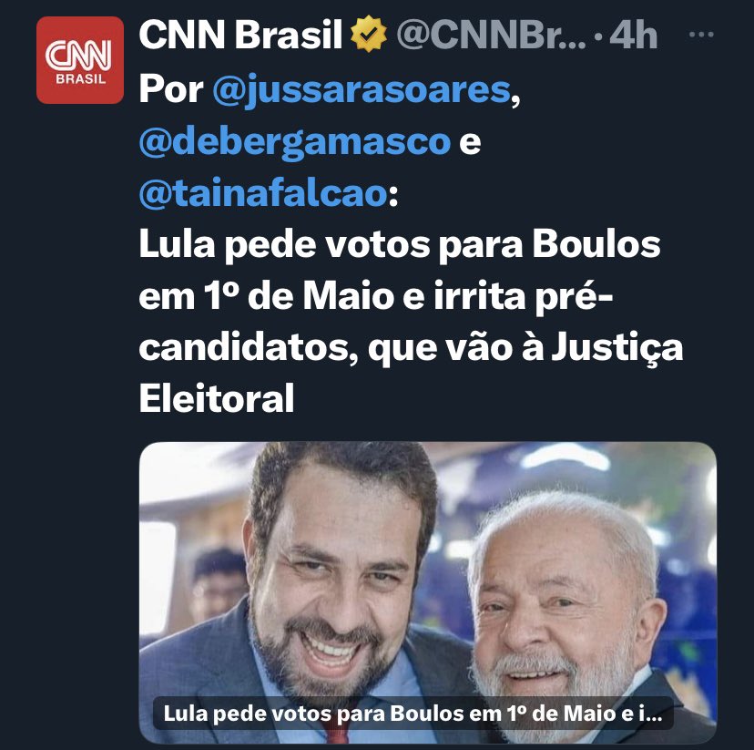 Lula não irritou ninguém, deixou sim todo mundo feliz, porque o @TSEjusbr vai fazer justiça e cassar a candidatura do Boulos, do Lula e tudo certo. Segue o jogo e a lei.