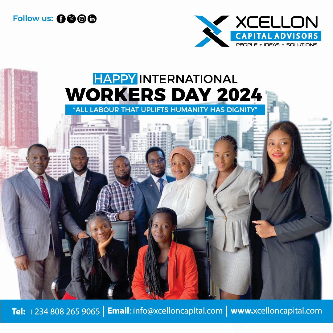 Enjoy a well-deserved day of recognition and rest!

Happy Workers Day🎉

#trending #xcellon #XcellonCapitalAdvisors #Mayday #MayDay24 #LabourDay #labourdaycelebration #Ajah #Landmark #Osas #NigeriaFirst #business