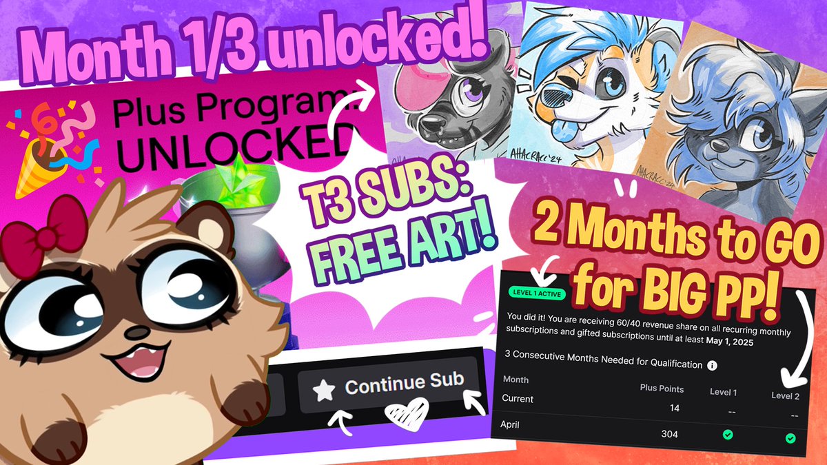 ✨LEVEL 1 PARTNER PLUS IS REACHED!! ✨

Thank you SO MUCH! 😭💙
We are now on the road to that sweet 70/30 split LEVEL 2!!   
1/3 months COMPLETE!

➡️LIVE NOW! SUPPORT BIG PP!! ⬅️

twitch.tv/attacracc

#partnerplus #pluspush #twitch #artstream