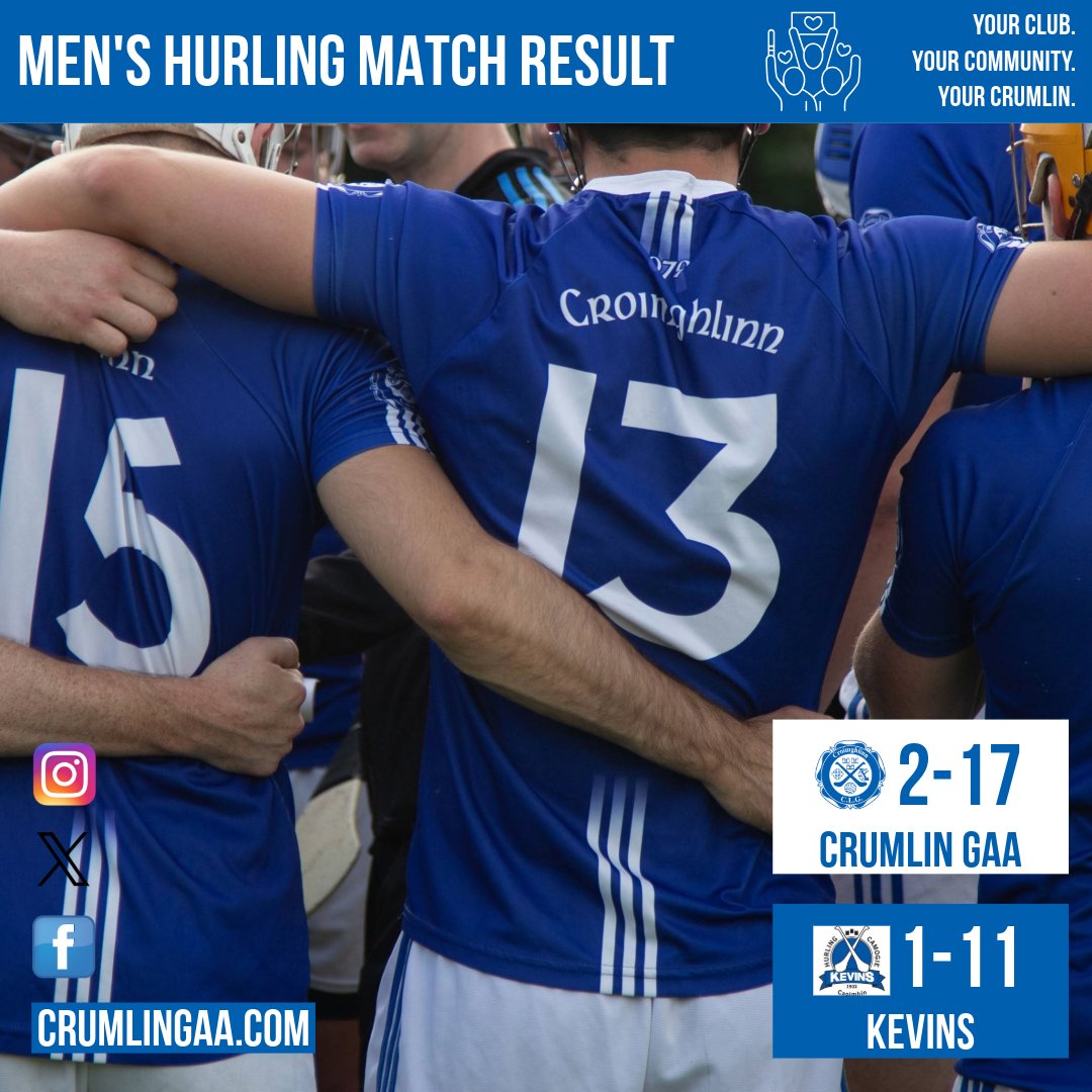 A home win for our Mens Hurlers last night. Well done all! 💙

Play or volunteer for Crumlin GAA today. Fun, fitness and friendship awaits!

Your Community. Your Club. Your Crumlin. 

#crumlingaa #crumlin #gaa #lgfa #camogie #clubisfamily