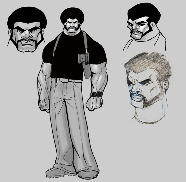 EARLY BILLY DALLAS PATTON CONCEPT WORK ON LUCIUS HAMMER. AN OLDER TAKE ON LUCIUS HERE, WITH SHADES OF SHAFT AND ACTION JACKSON.
soulhammercomics.com