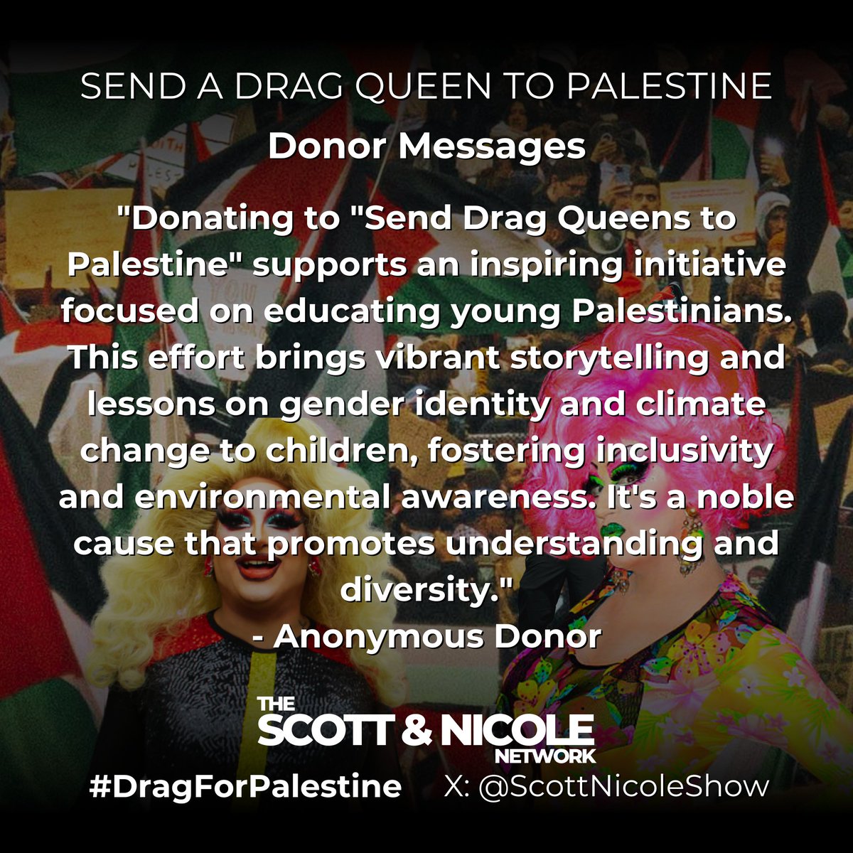 DRAG QUEEN SUPPORT: as we continue to receive inspiring messages from our supporters we'll post them:ucla 'Donating to 'Send Drag Queens to Palestine' supports an inspiring initiative focused on educating young Palestinians. This effort brings vibrant storytelling and lessons on…