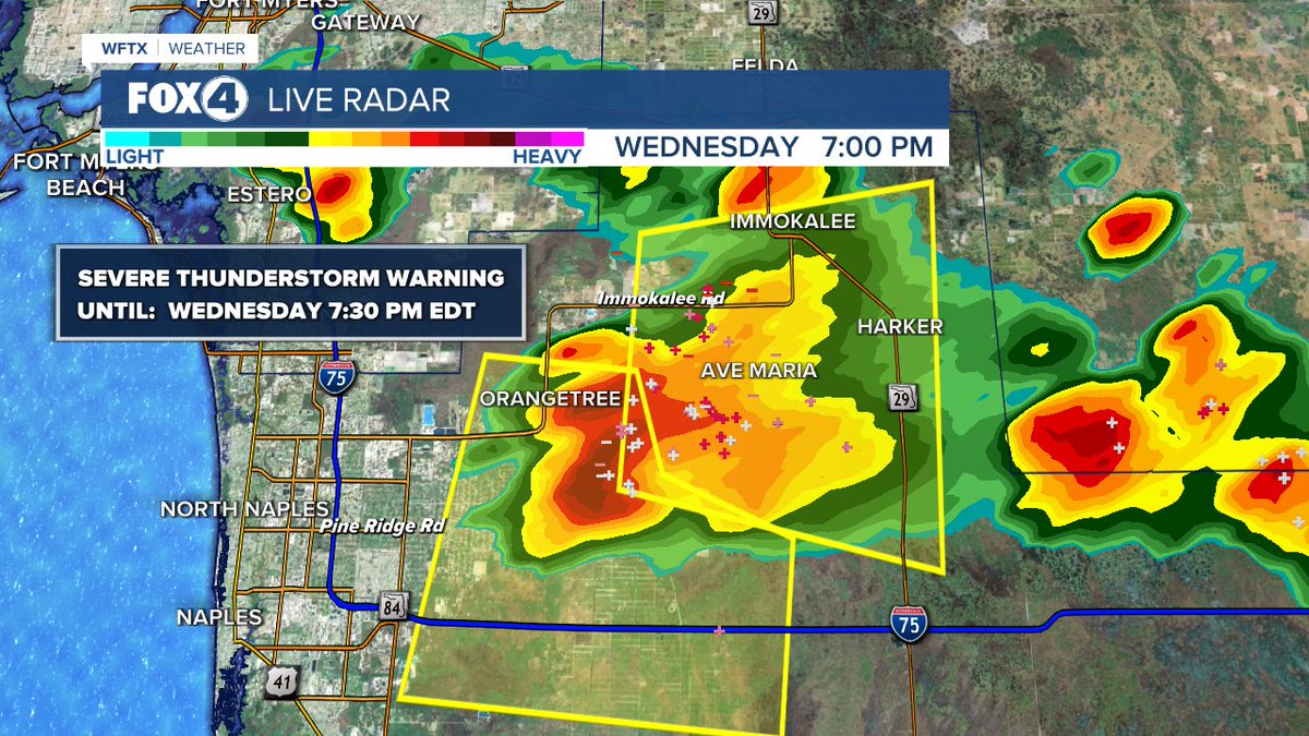 NEW SEVERE THUNDERSTORM WARNING issued for the Orangetree area and near Golden Gate Estates in Collier county. This storm is moving south and capable of 60 mph gusts, quarter size hail, heavy rain and lightning. #flwx