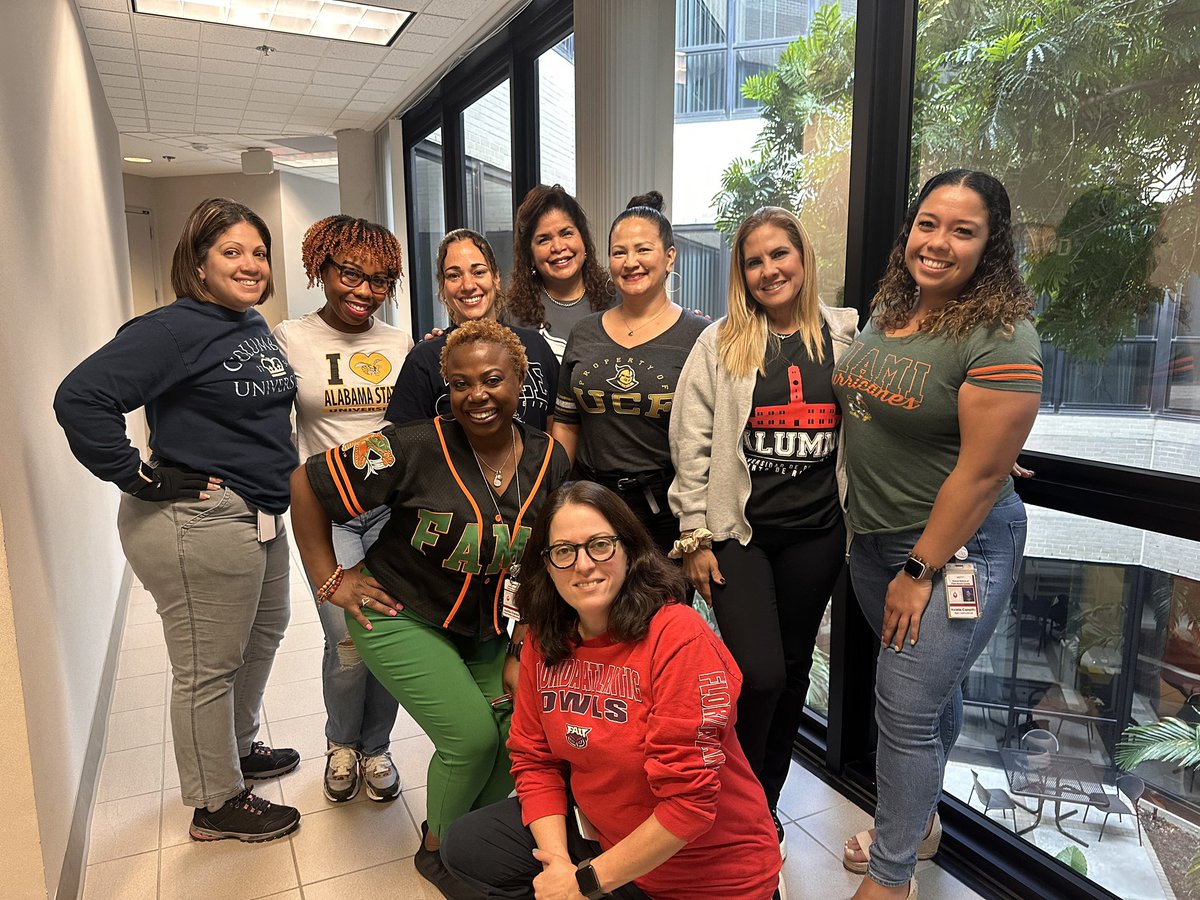 Multicultural staff showing off college gear. We’re here to support ELLs on their path to higher education. #CollegeSigningDay #BetterMakeRoom @EsolPbc @561Sdpbc @EveryoneLearns2 @Vanessa_pbcsd