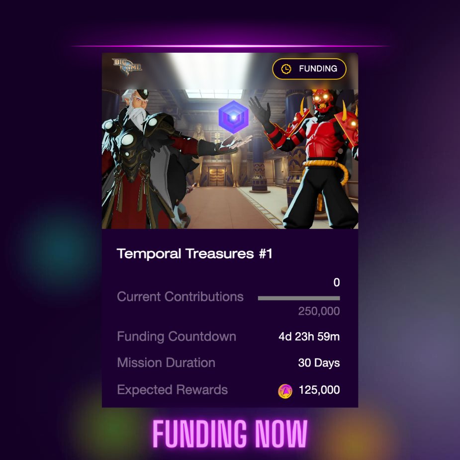 New game alert! Get it while it's hot! 🔥 Our inaugural @playbigtime Mission Pool is live for funding now! Expected Reward: 125,000 $xARC (cc: $ARC) Duration: 30 days MP Link: play.arcade2earn.io/mission-pools/…