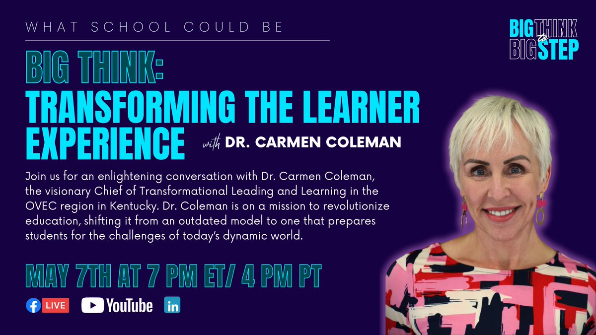 Don't miss this opportunity to engage via chat with Dr. Carmen Coleman, visionary Chief of Transformational Leading & Learning in the OVEC region! 🌐 Join us on YouTube Live as we explore the future of education and its impact on student success. forms.gle/zHMkGrp636LwfC…
