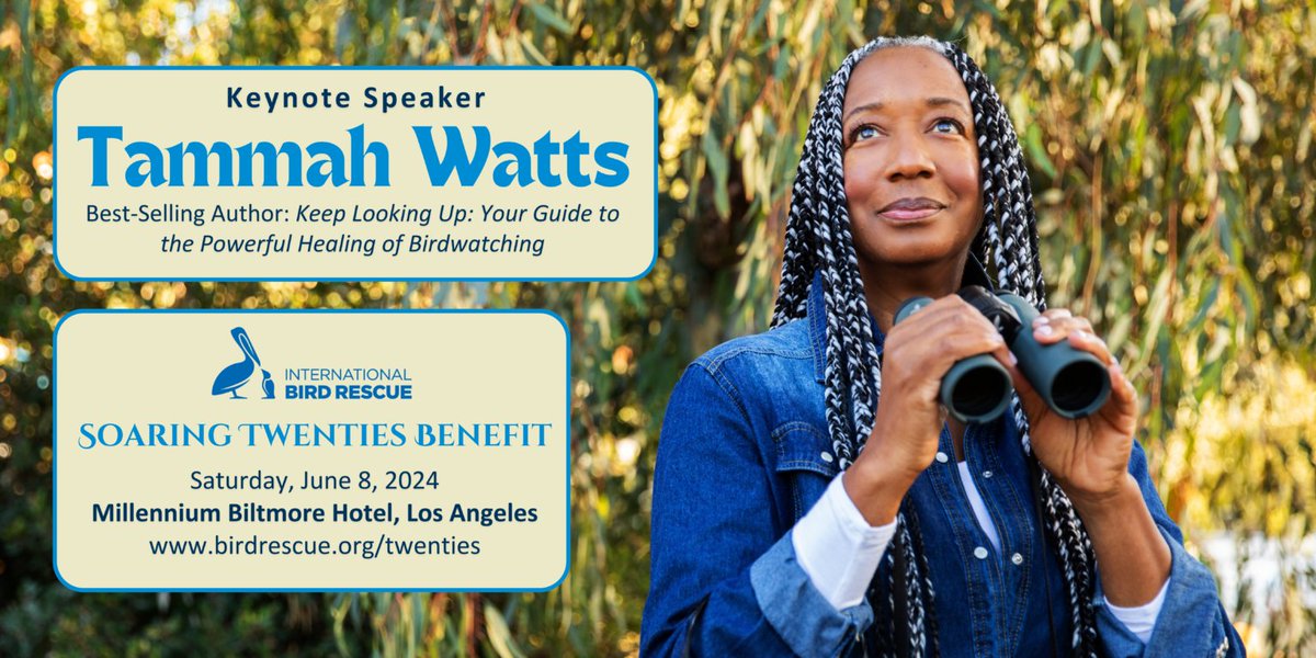 Our upcoming June 8th Soaring Twenties Benefit in Los Angeles promises an enriching experience with keynote speaker Tammah Watts, author of 'Keep Looking Up: Your Guide to the Powerful Healing of Birdwatching.' Get your Early BIRD tickets now: birdrescue.ticketspice.com/soaring-twenti…