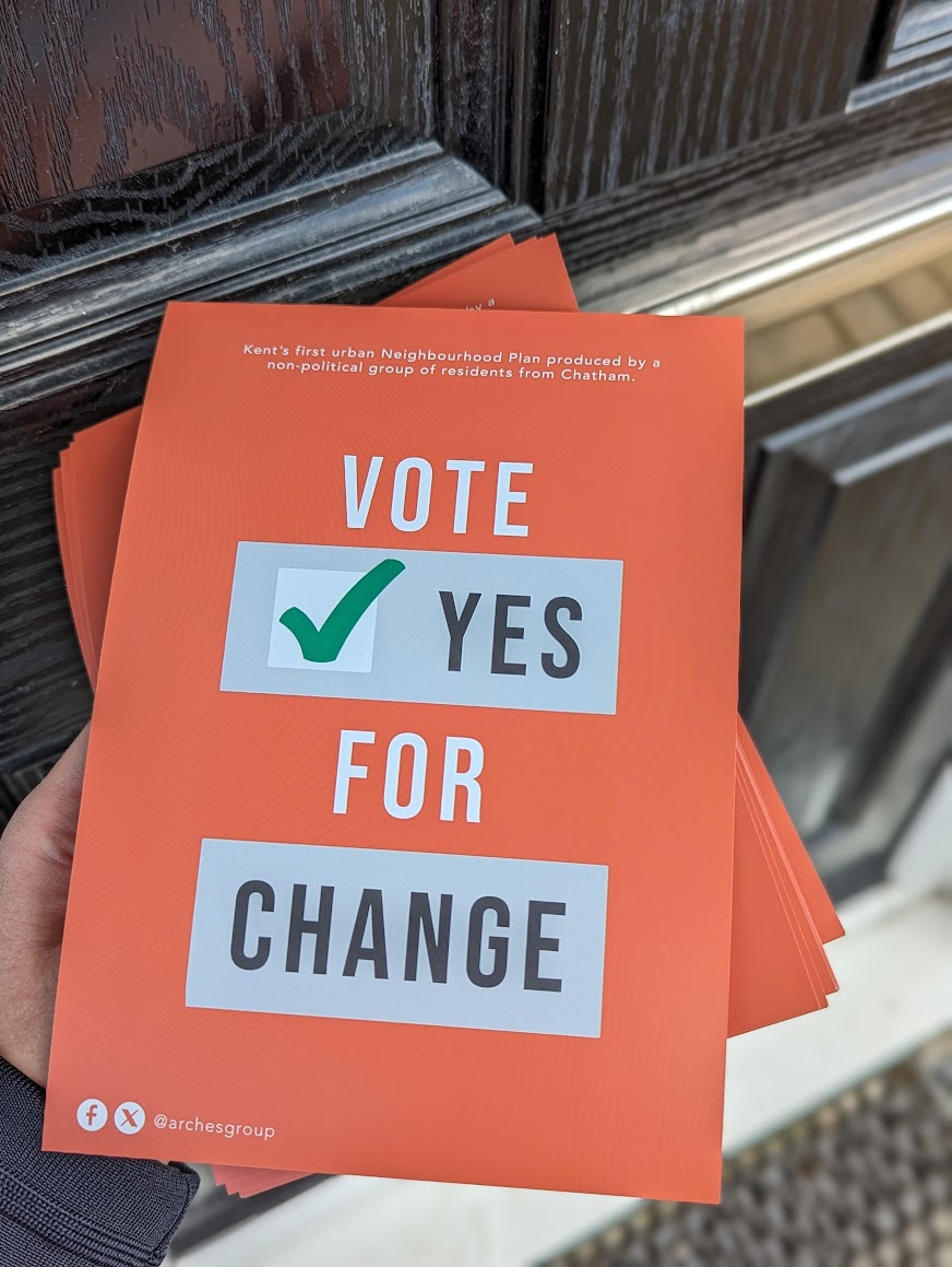 📣 Today's the day! Vote YES for our Neighbourhood Plan - created by residents of Chatham. 🗳️ Visit your polling station by 10pm. ❗ Remember to bring photo ID. ℹ️ Here's four reasons to vote YES: archesnp.org.uk/vote-yes/