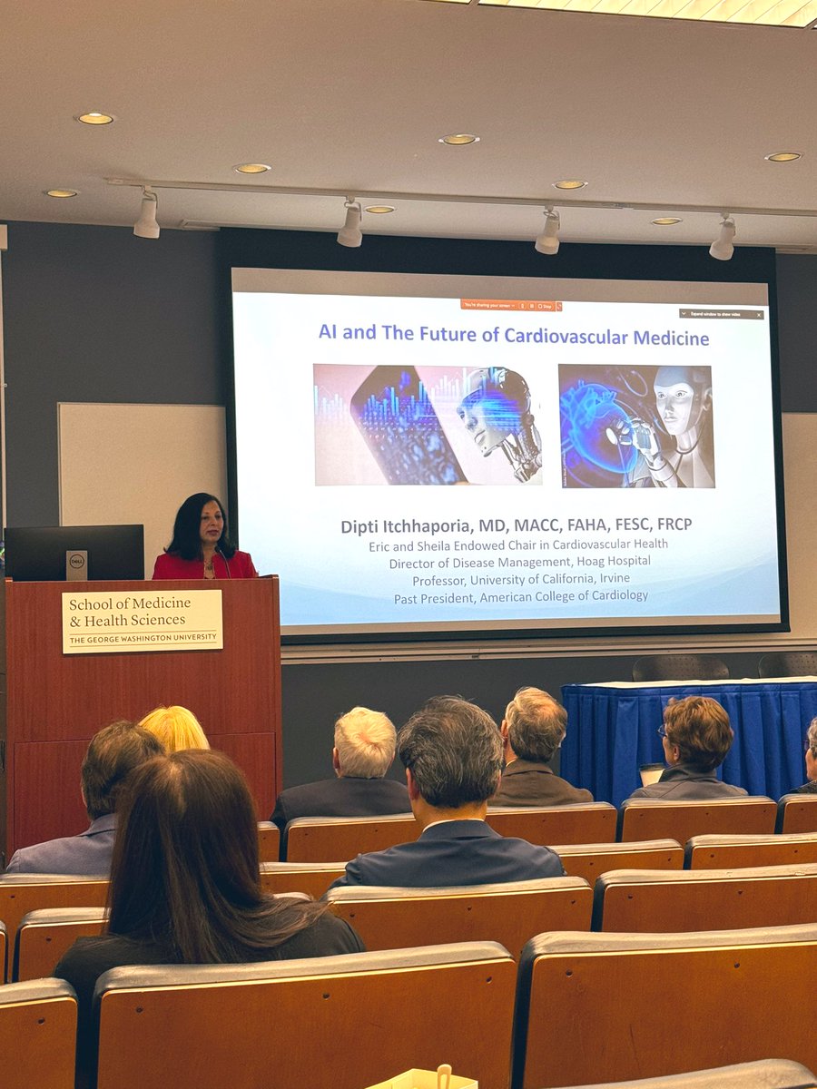 Incredible talk on 'AI and The Future of Cardiovascular Medicine' by the esteemed Dr. Dipti Itchhaporia (@ditchhaporia) at the GW Cardiology Grand Round! 🚀 #AI #Cardiology #Medicine @ditchhaporia @GWtweets @ACCinTouch