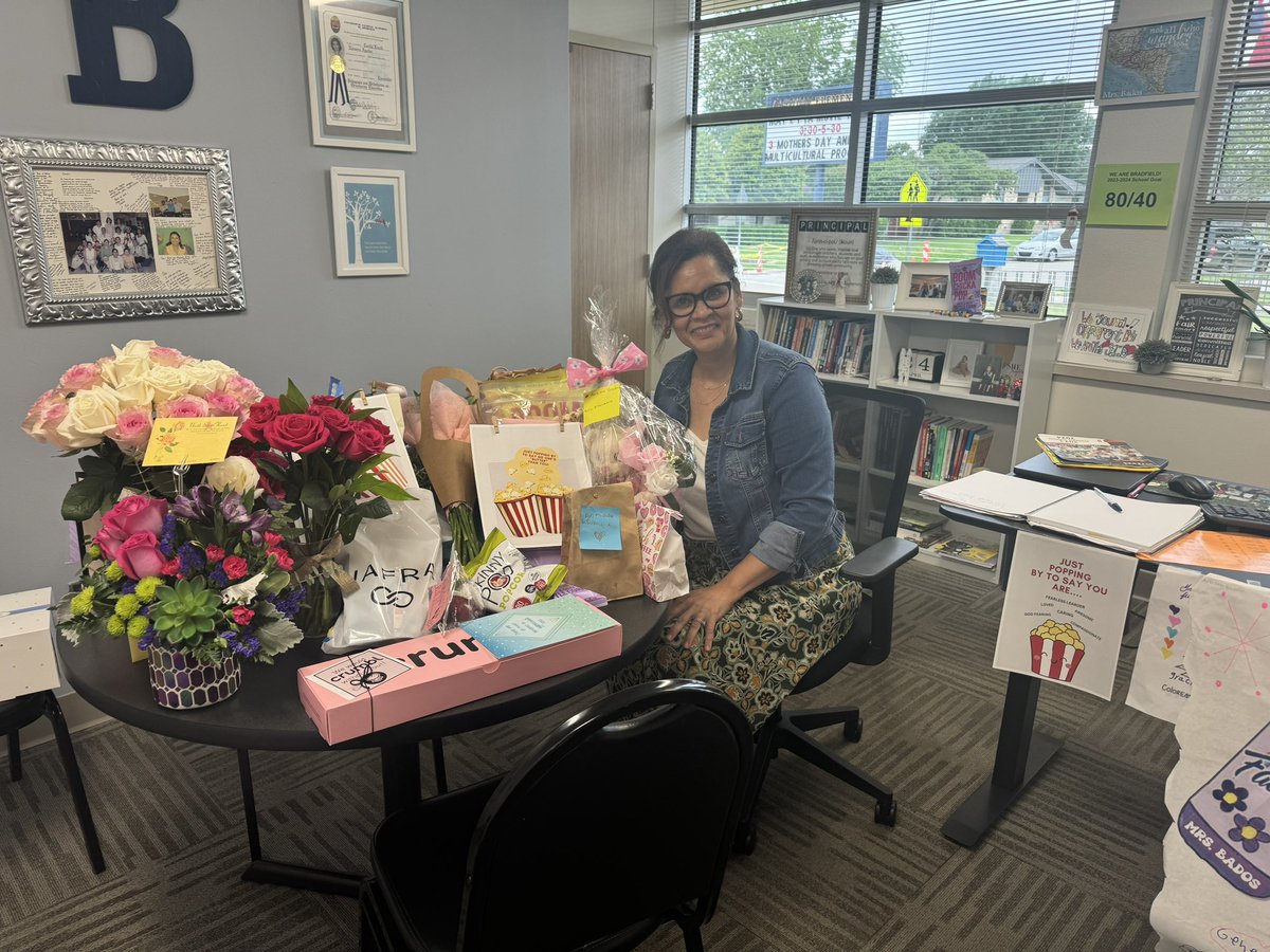 Today we celebrated our Mrs. Bados on her last principal's day at Bradfield. It was an amazing day! We are so grateful for your leadership and support! We love you Mrs. Bados! You are definitely and will always be #bradfieldsbest @BadosCeci @BES_Cowboys