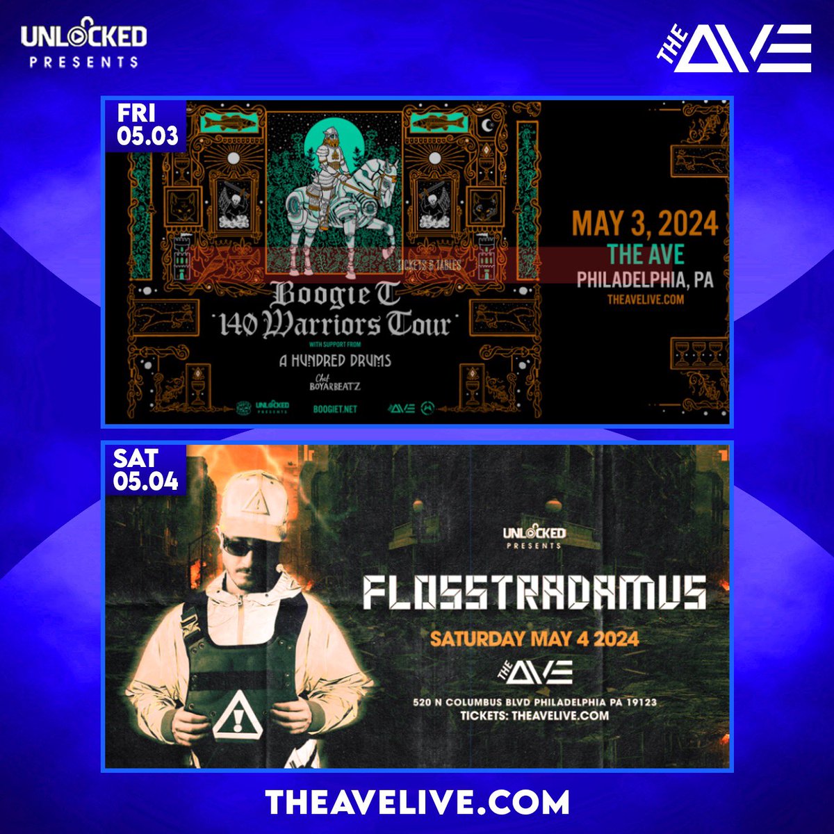 Weekend Lineup ⚠️ This Friday Boogie T is bringing the 140 Warriors Tour to #TheAve with support from A Hundred Drums & Chef Boyarbeatz plus This Saturday Flosstradamus is taking over with support from Redline District, Skii & Hearsay - Tickets at TheAveLive.com