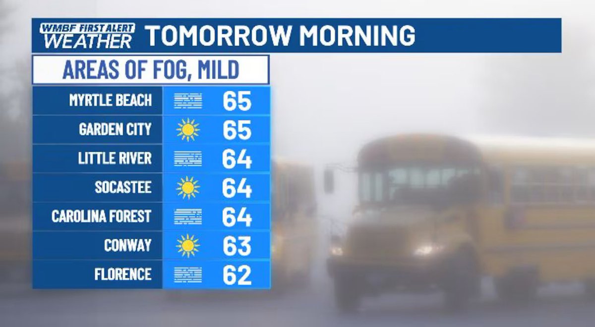Heads up! Leftover moisture lingering around will provide for some fog tomorrow morning. @wmbfnews #scwx #ncwx #myrwx