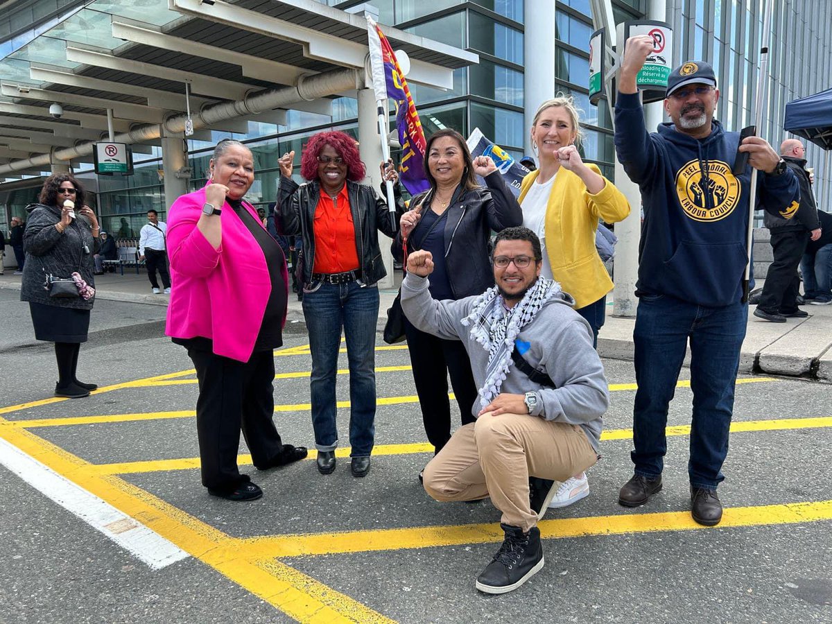 OFL officers joined Toronto Airport Workers in solidarity this #MayDay, rallying for fair wages! ✈️ Photo credits: @CLCOntario #Justice4Workers #Solidarity #CanLab